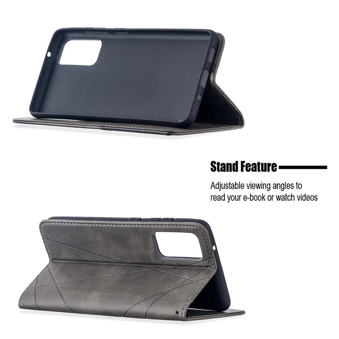 Geometric Pattern Leather Stand Case with Card Slots for Samsung Galaxy S20 FE 4G / FE 5G / S20 Lite / S20 FE 2022 - Grey
