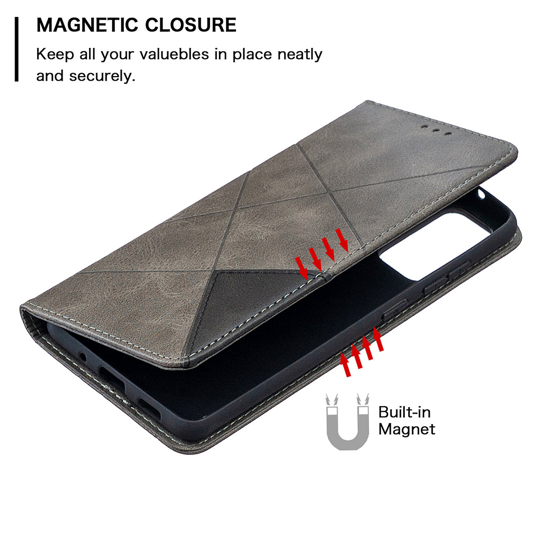 Geometric Pattern Leather Stand Case with Card Slots for Samsung Galaxy S20 FE 4G / FE 5G / S20 Lite / S20 FE 2022 - Grey