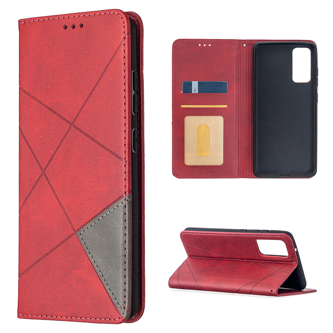 Geometric Pattern Leather Stand Case with Card Slots for Samsung Galaxy S20 FE 4G / FE 5G / S20 Lite / S20 FE 2022 - Red