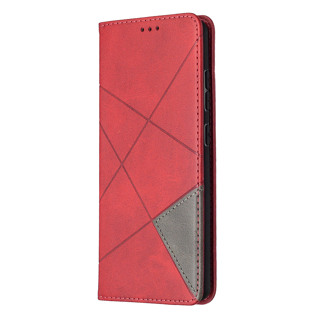 Geometric Pattern Leather Stand Case with Card Slots for Samsung Galaxy S20 FE 4G / FE 5G / S20 Lite / S20 FE 2022 - Red