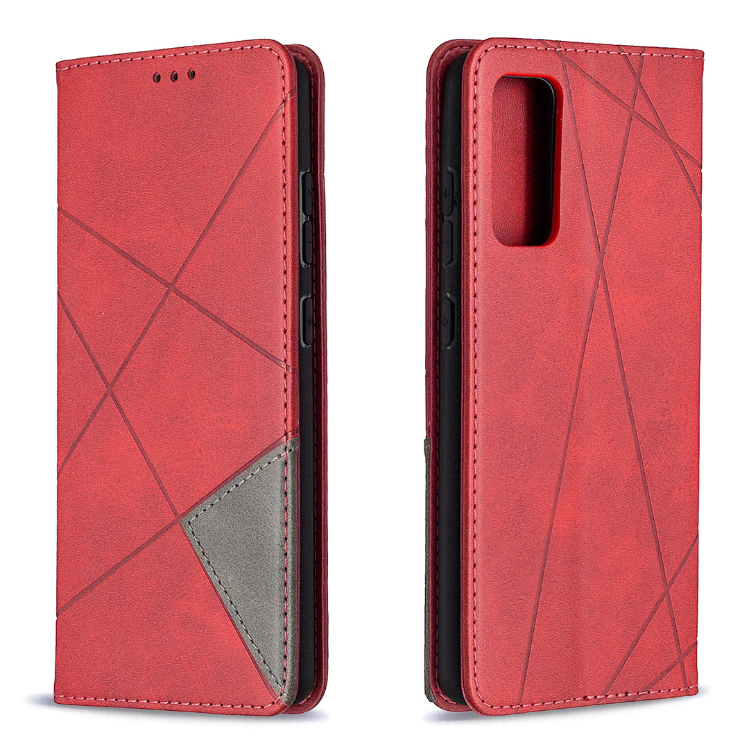 Geometric Pattern Leather Stand Case with Card Slots for Samsung Galaxy S20 FE 4G / FE 5G / S20 Lite / S20 FE 2022 - Red