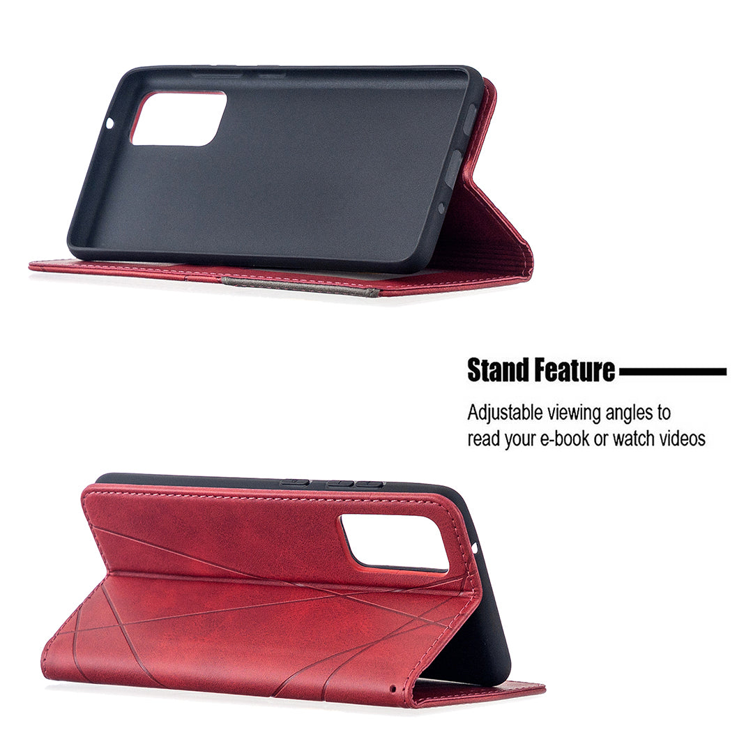 Geometric Pattern Leather Stand Case with Card Slots for Samsung Galaxy S20 FE 4G / FE 5G / S20 Lite / S20 FE 2022 - Red