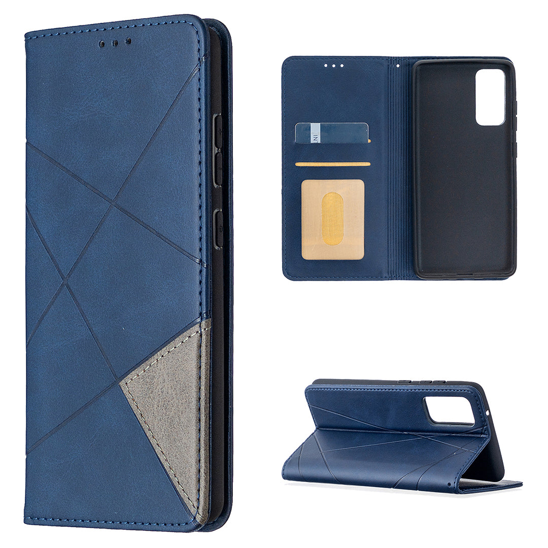 Geometric Pattern Leather Stand Case with Card Slots for Samsung Galaxy S20 FE 4G / FE 5G / S20 Lite / S20 FE 2022 - Blue