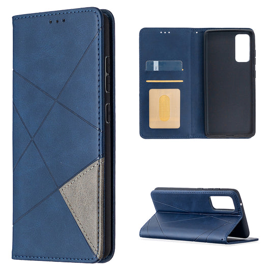 Geometric Pattern Leather Stand Case with Card Slots for Samsung Galaxy S20 FE 4G / FE 5G / S20 Lite / S20 FE 2022 - Blue