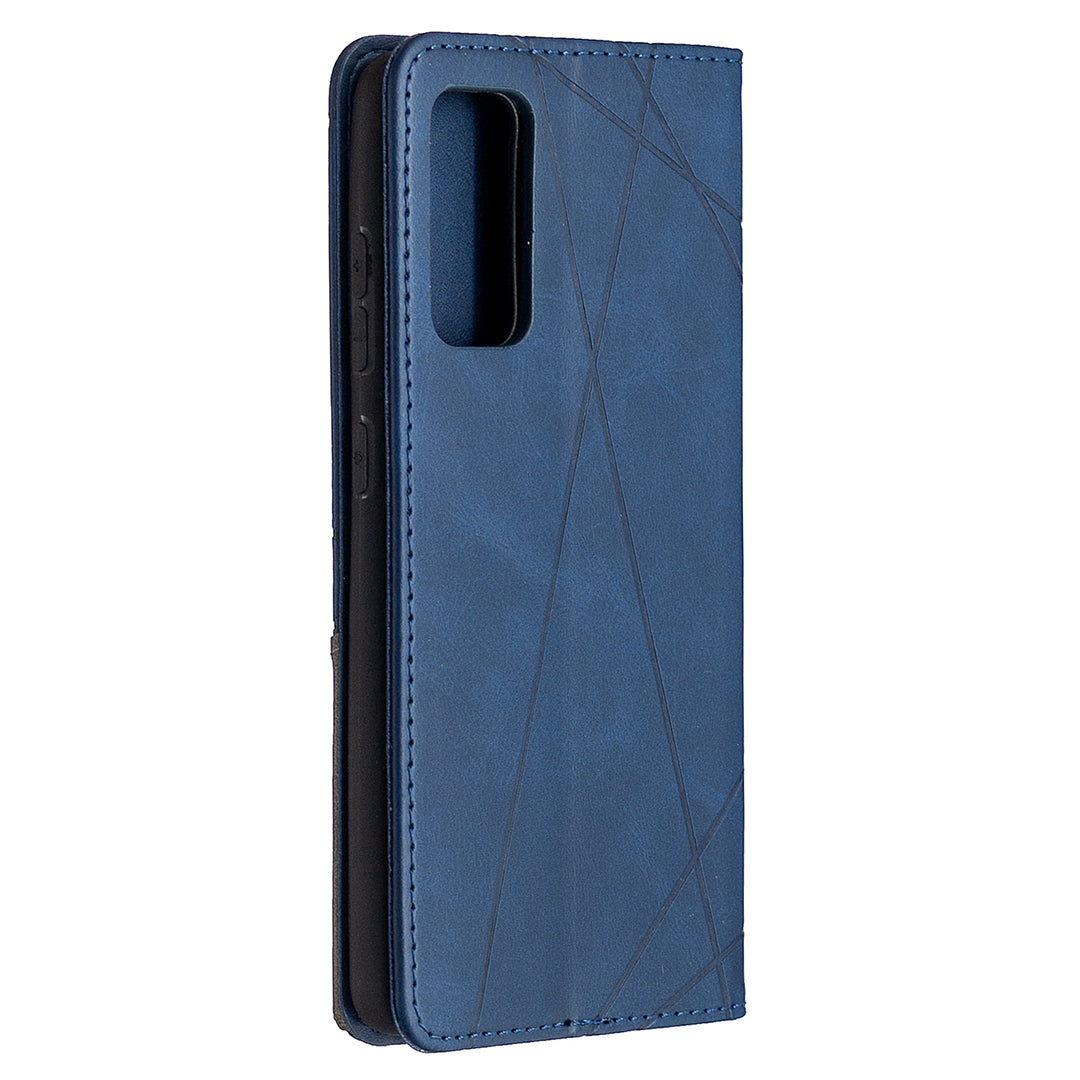 Geometric Pattern Leather Stand Case with Card Slots for Samsung Galaxy S20 FE 4G / FE 5G / S20 Lite / S20 FE 2022 - Blue