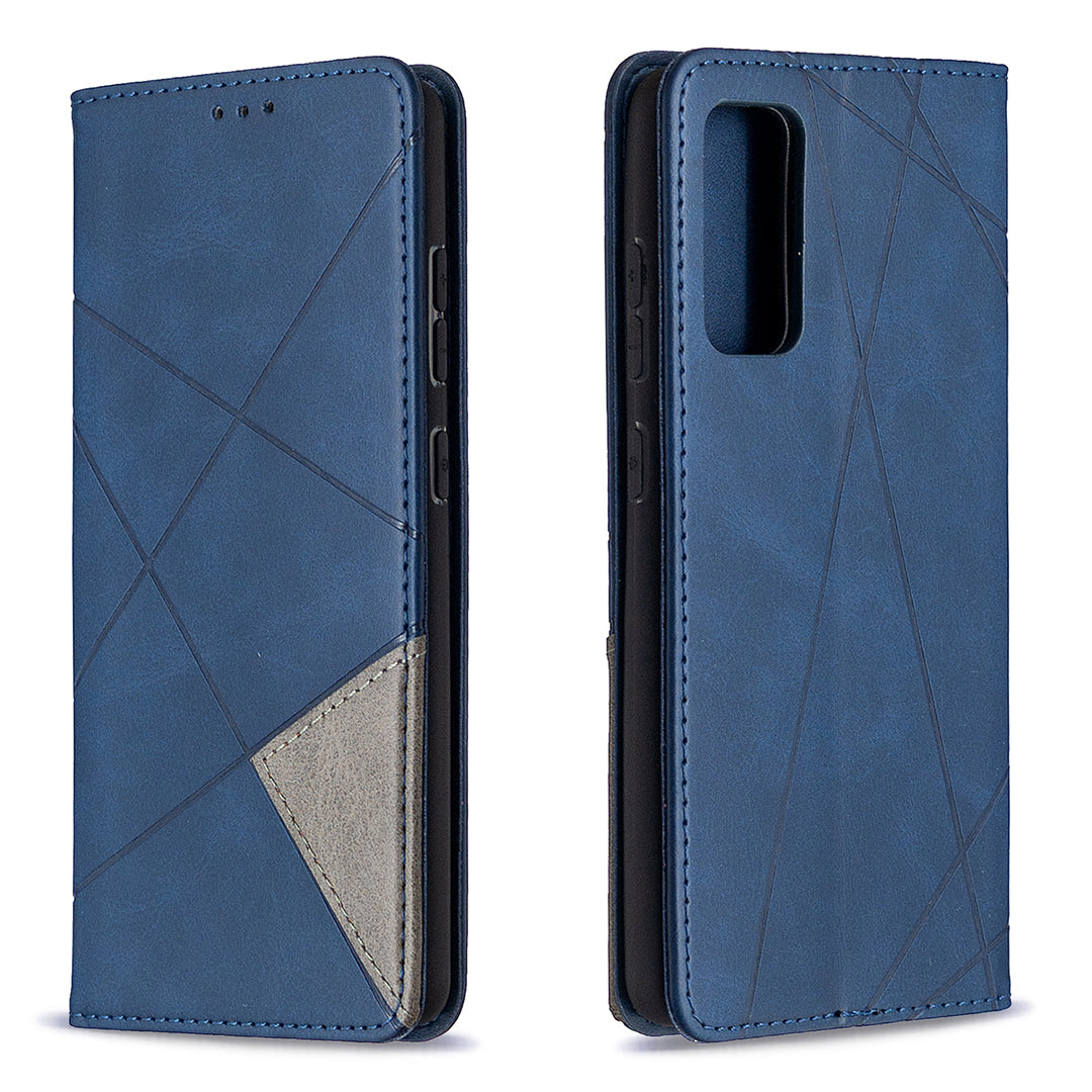 Geometric Pattern Leather Stand Case with Card Slots for Samsung Galaxy S20 FE 4G / FE 5G / S20 Lite / S20 FE 2022 - Blue