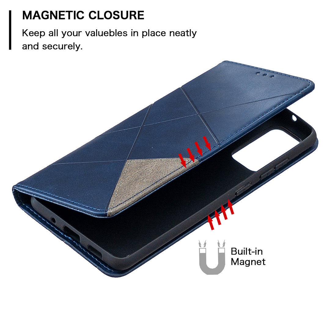 Geometric Pattern Leather Stand Case with Card Slots for Samsung Galaxy S20 FE 4G / FE 5G / S20 Lite / S20 FE 2022 - Blue