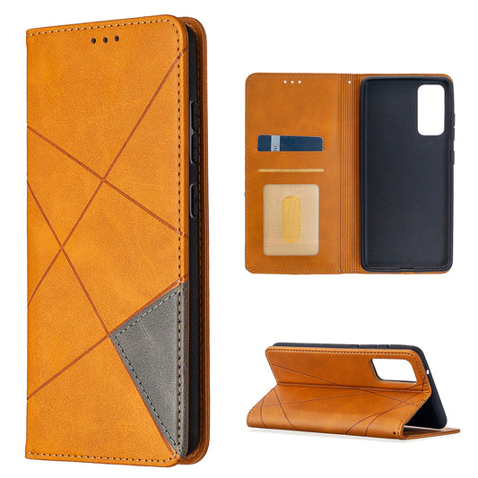 Geometric Pattern Leather Stand Case with Card Slots for Samsung Galaxy S20 FE 4G / FE 5G / S20 Lite / S20 FE 2022 - Yellow