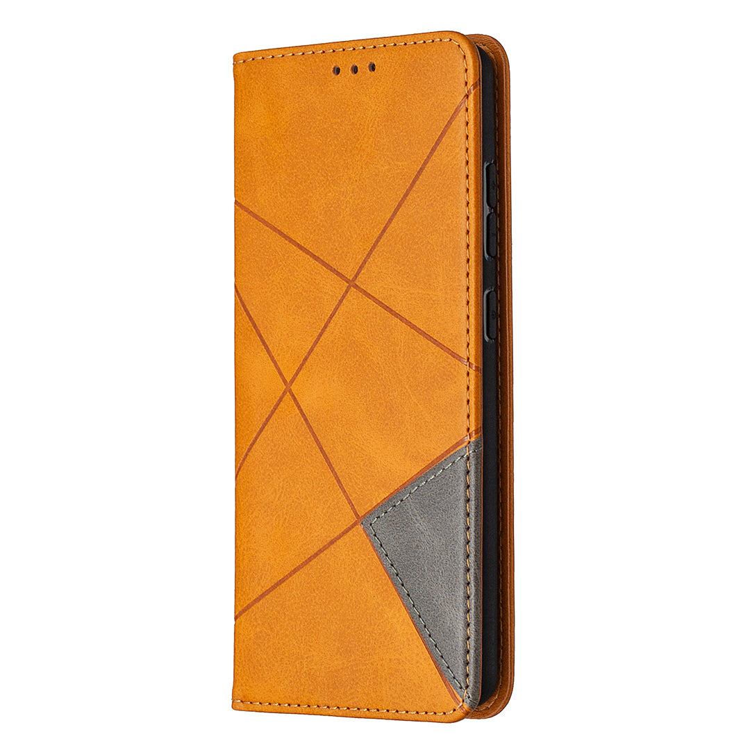 Geometric Pattern Leather Stand Case with Card Slots for Samsung Galaxy S20 FE 4G / FE 5G / S20 Lite / S20 FE 2022 - Yellow