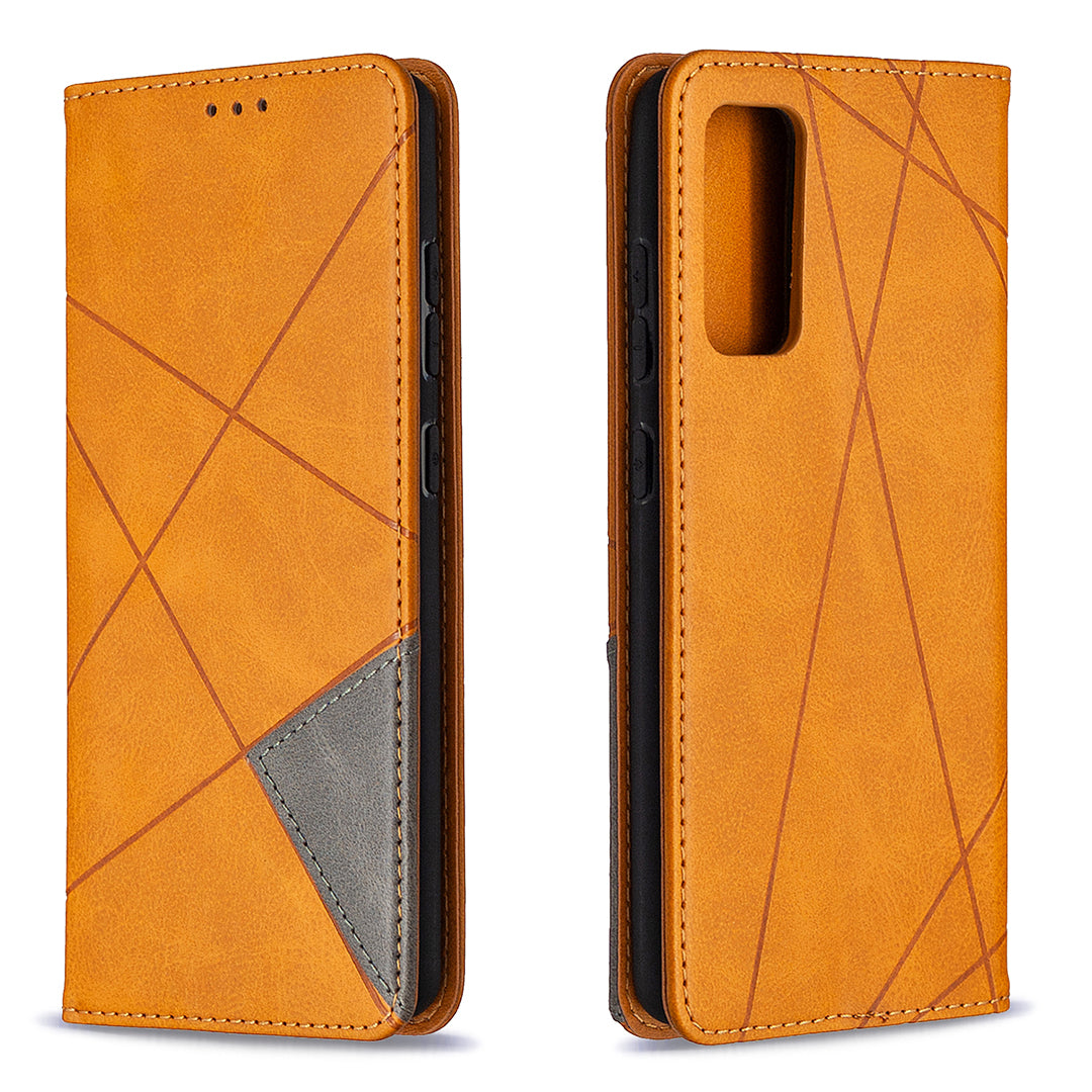 Geometric Pattern Leather Stand Case with Card Slots for Samsung Galaxy S20 FE 4G / FE 5G / S20 Lite / S20 FE 2022 - Yellow