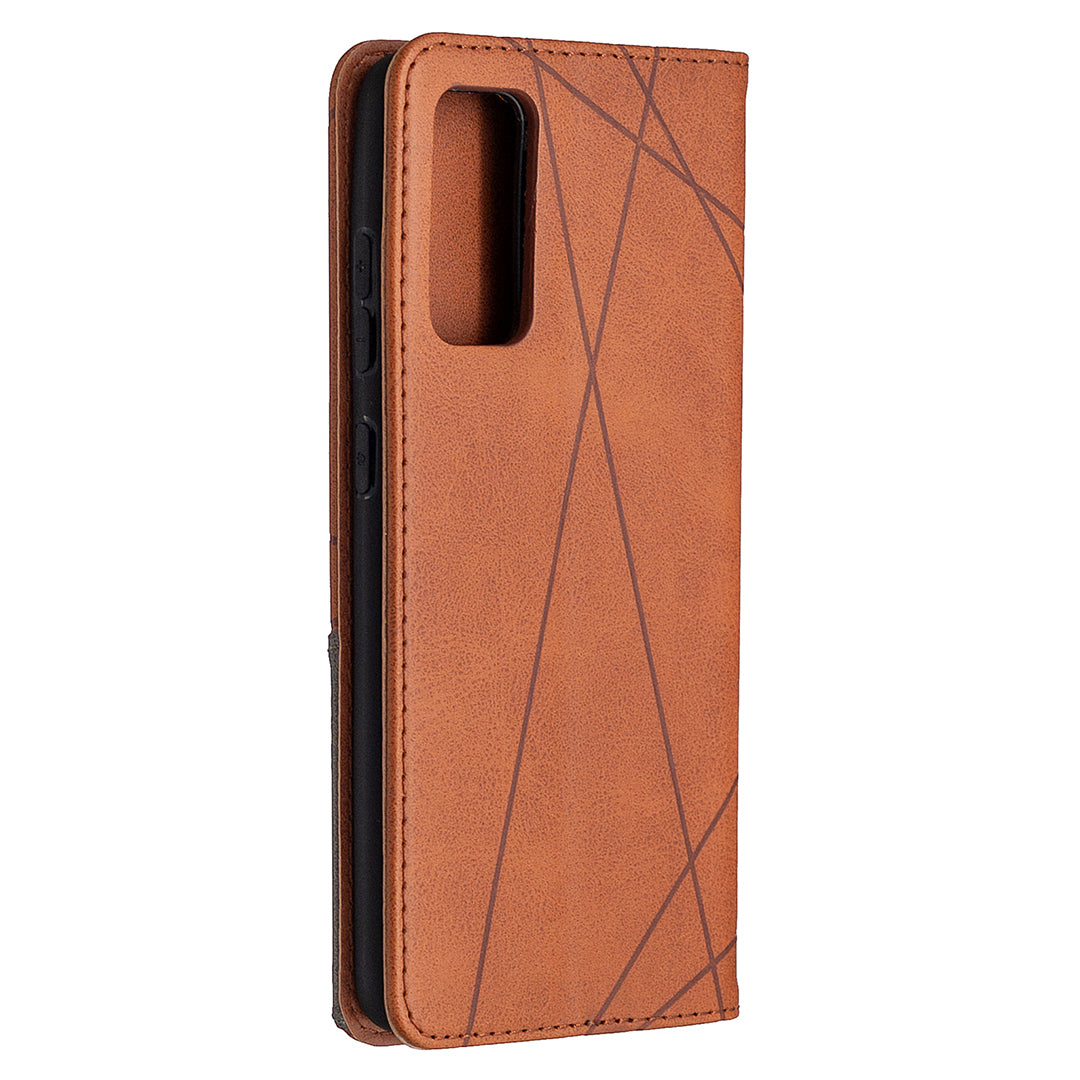 Geometric Pattern Leather Stand Case with Card Slots for Samsung Galaxy S20 FE 4G / FE 5G / S20 Lite / S20 FE 2022 - Brown