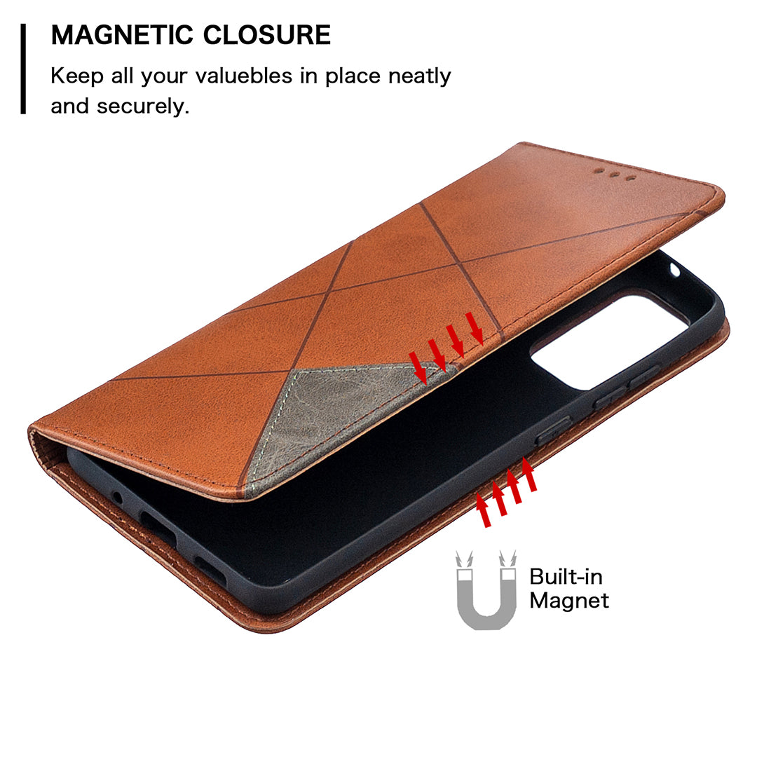 Geometric Pattern Leather Stand Case with Card Slots for Samsung Galaxy S20 FE 4G / FE 5G / S20 Lite / S20 FE 2022 - Brown