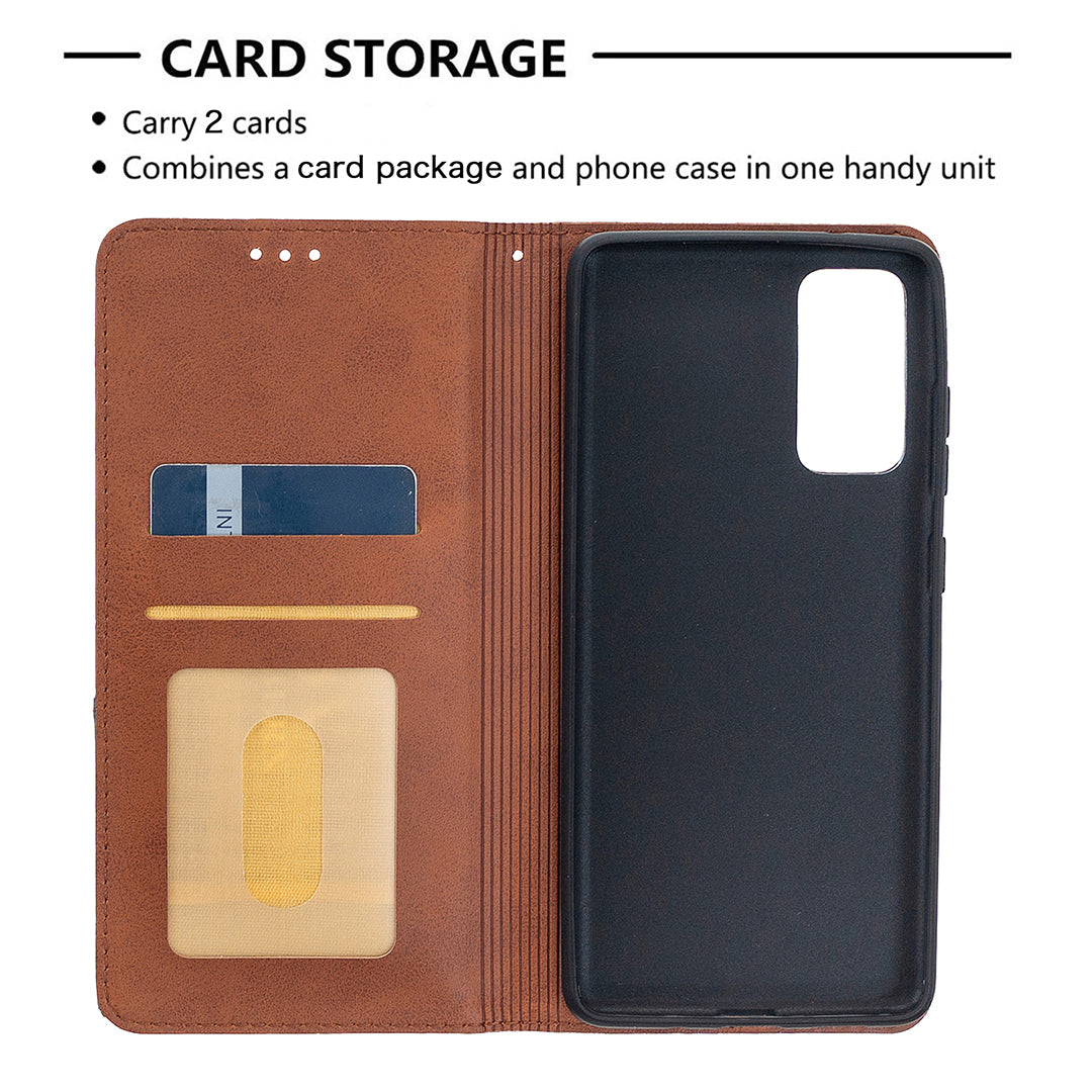 Geometric Pattern Leather Stand Case with Card Slots for Samsung Galaxy S20 FE 4G / FE 5G / S20 Lite / S20 FE 2022 - Brown