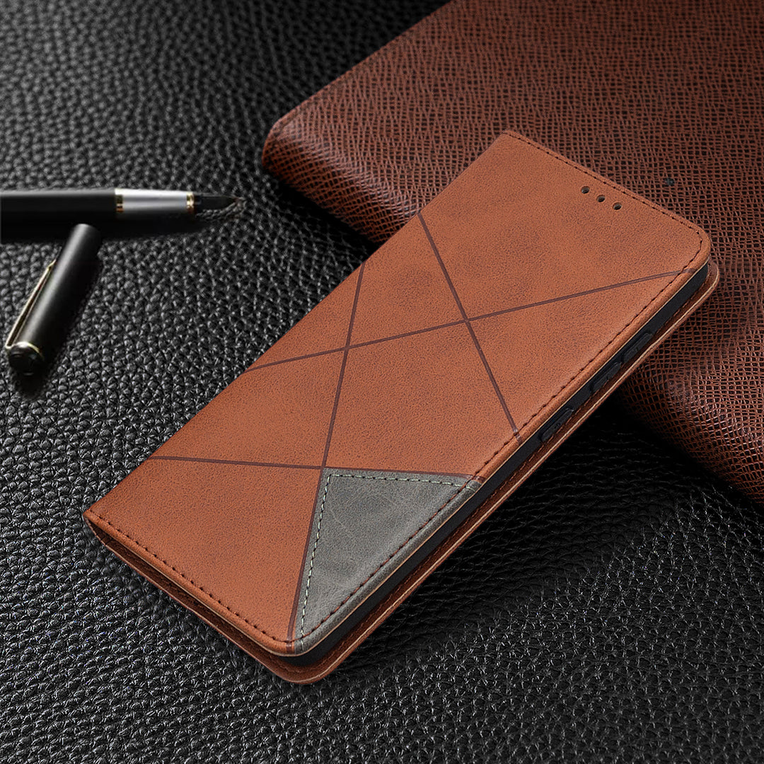 Geometric Pattern Leather Stand Case with Card Slots for Samsung Galaxy S20 FE 4G / FE 5G / S20 Lite / S20 FE 2022 - Brown