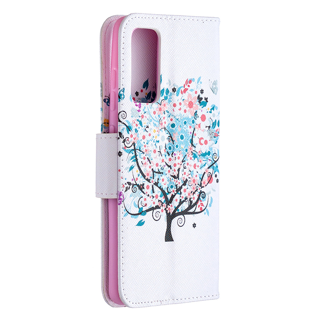 Pattern Printing Leather Wallet Protective Shell for Samsung Galaxy S20 FE 4G/FE 5G/S20 Lite/S20 FE 2022 - Flower Tree