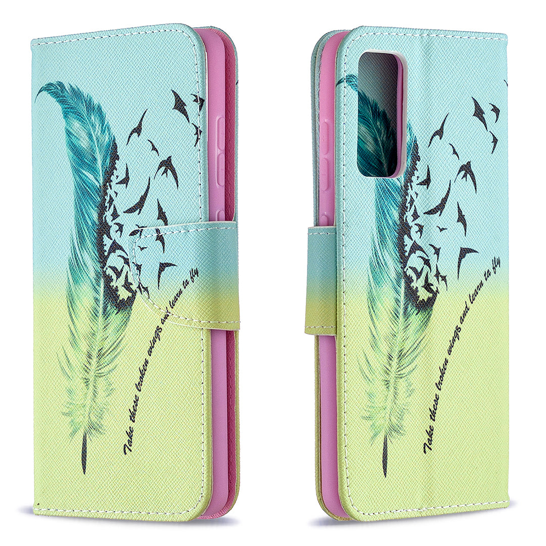 Pattern Printing Leather Wallet Protective Shell for Samsung Galaxy S20 FE 4G/FE 5G/S20 Lite/S20 FE 2022 - Feather
