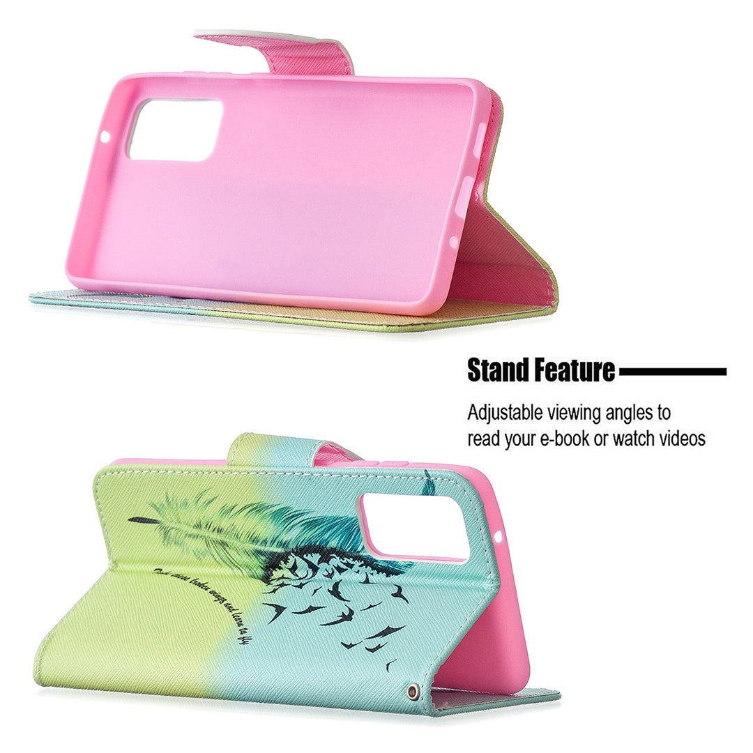 Pattern Printing Leather Wallet Protective Shell for Samsung Galaxy S20 FE 4G/FE 5G/S20 Lite/S20 FE 2022 - Feather