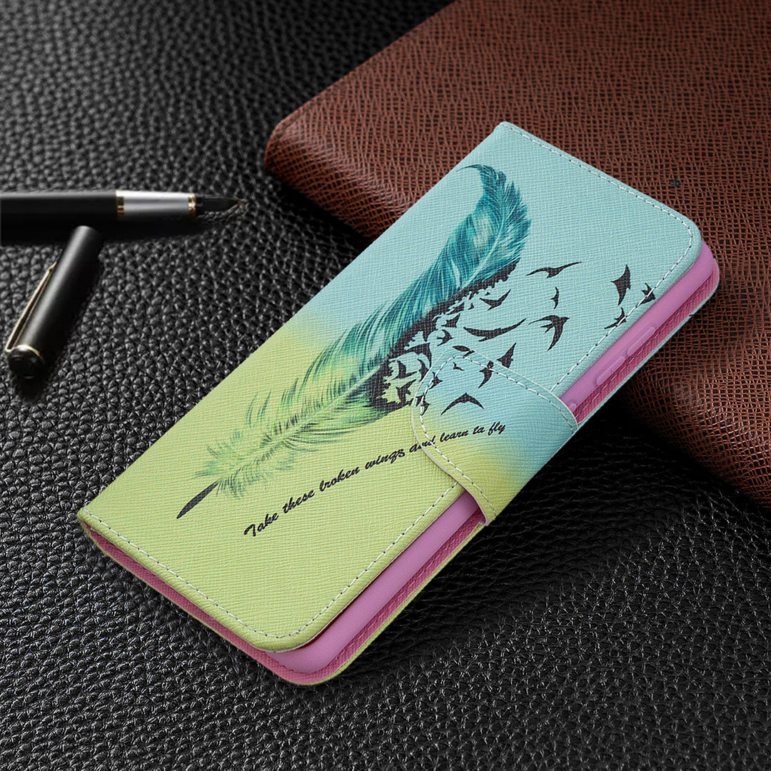 Pattern Printing Leather Wallet Protective Shell for Samsung Galaxy S20 FE 4G/FE 5G/S20 Lite/S20 FE 2022 - Feather