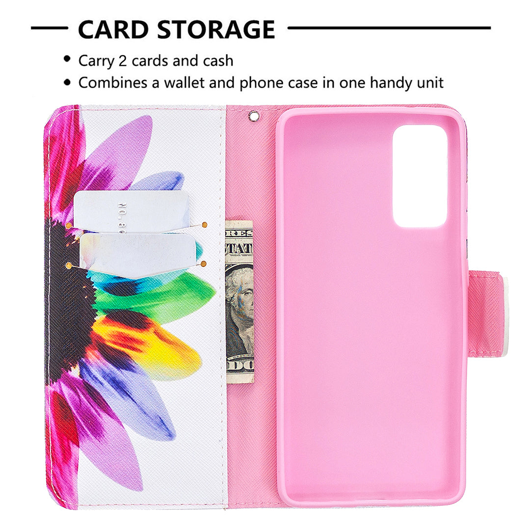 Pattern Printing Leather Wallet Protective Shell for Samsung Galaxy S20 FE 4G/FE 5G/S20 Lite/S20 FE 2022 - Colorful Petal