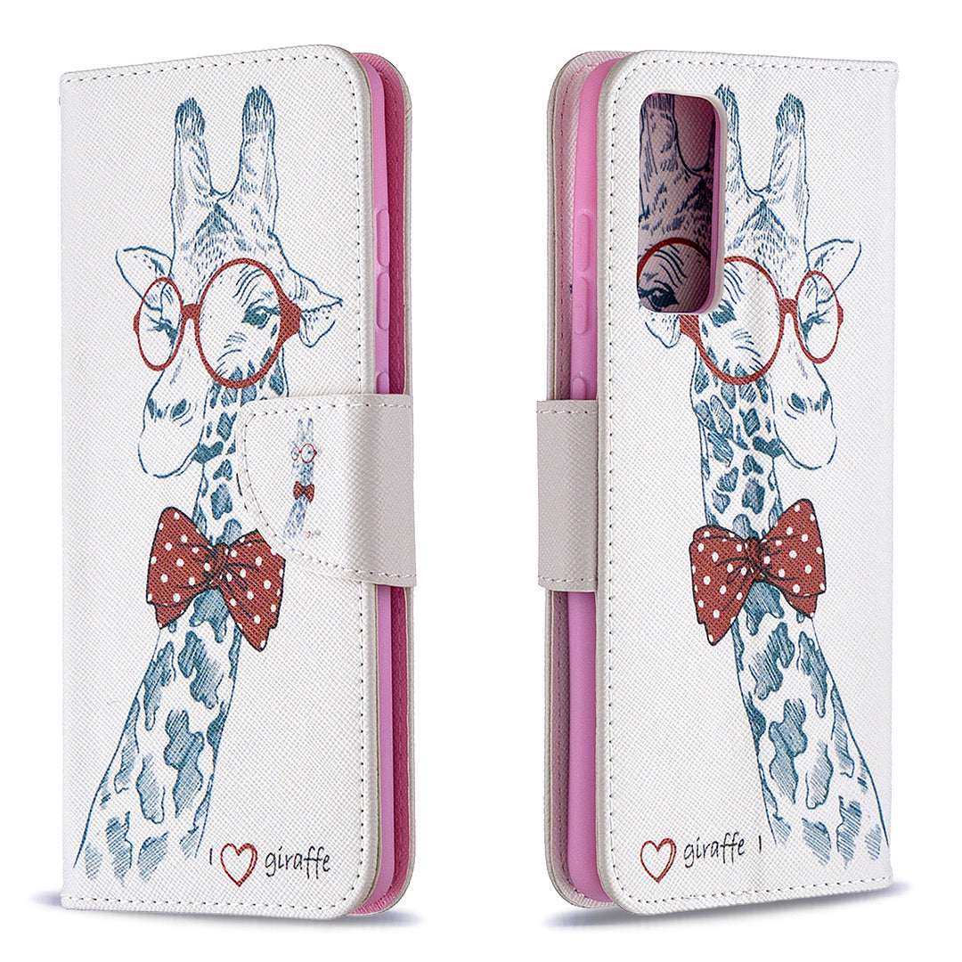 Pattern Printing Leather Wallet Protective Shell for Samsung Galaxy S20 FE 4G/FE 5G/S20 Lite/S20 FE 2022 - Giraffe