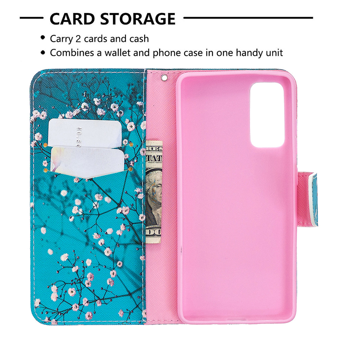 Pattern Printing Leather Wallet Protective Shell for Samsung Galaxy S20 FE 4G/FE 5G/S20 Lite/S20 FE 2022 - Flower Branches