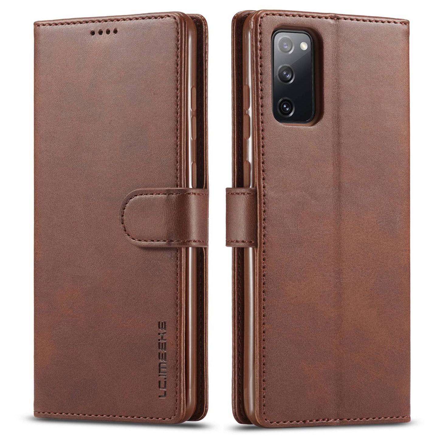 LC.IMEEKE Leather Wallet Stand Case with Reserved Front Cutout for Samsung Galaxy S20 FE 4G/FE 5G/S20 Lite/S20 FE 2022 - Coffee