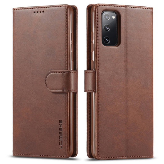 LC.IMEEKE Leather Wallet Stand Case with Reserved Front Cutout for Samsung Galaxy S20 FE 4G/FE 5G/S20 Lite/S20 FE 2022 - Coffee