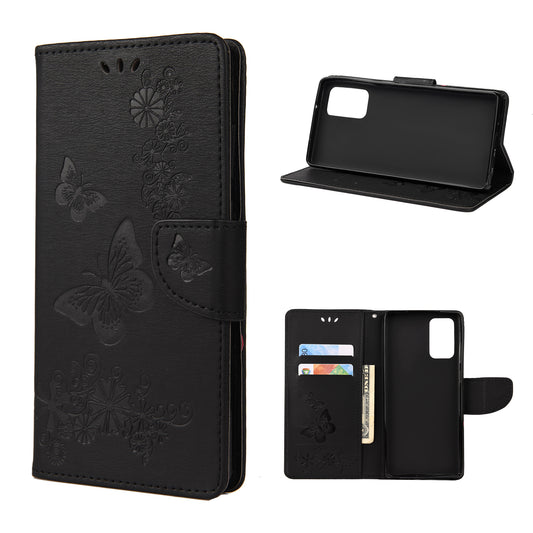 Imprint Butterflies Flower Wallet Stand Leather Case for Samsung Galaxy S20 FE 4G/FE 5G/S20 Lite/S20 FE 2022 - Black