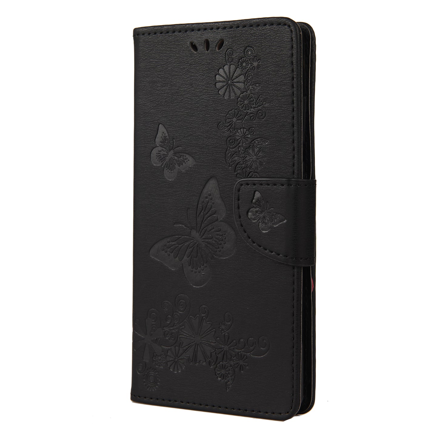 Imprint Butterflies Flower Wallet Stand Leather Case for Samsung Galaxy S20 FE 4G/FE 5G/S20 Lite/S20 FE 2022 - Black