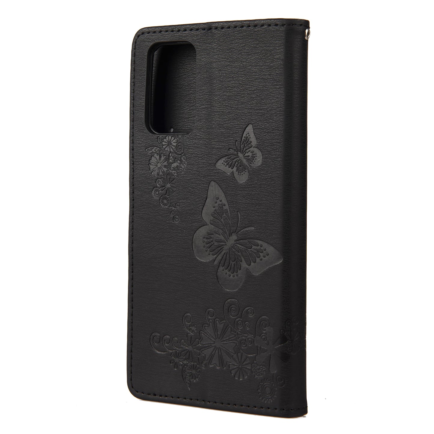 Imprint Butterflies Flower Wallet Stand Leather Case for Samsung Galaxy S20 FE 4G/FE 5G/S20 Lite/S20 FE 2022 - Black