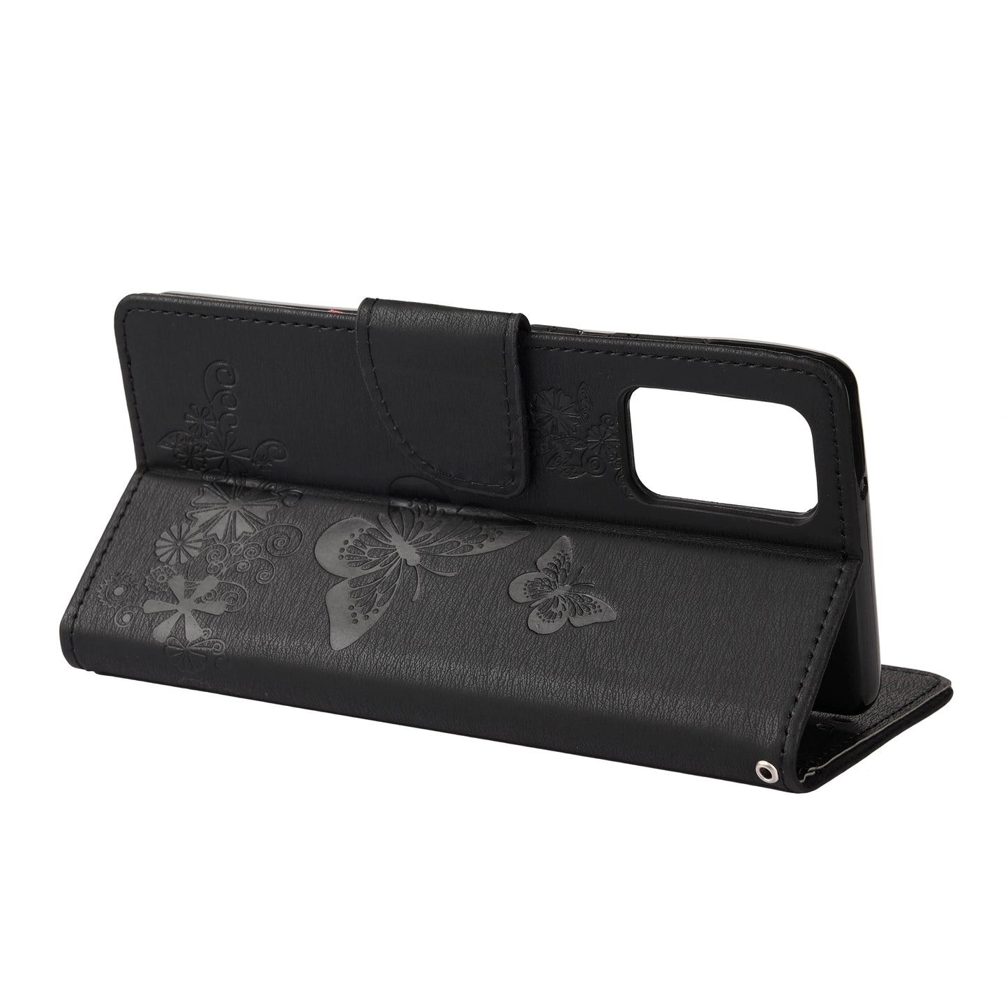 Imprint Butterflies Flower Wallet Stand Leather Case for Samsung Galaxy S20 FE 4G/FE 5G/S20 Lite/S20 FE 2022 - Black