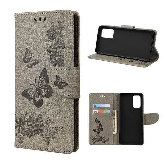 Imprint Butterflies Flower Wallet Stand Leather Case for Samsung Galaxy S20 FE 4G/FE 5G/S20 Lite/S20 FE 2022 - Grey