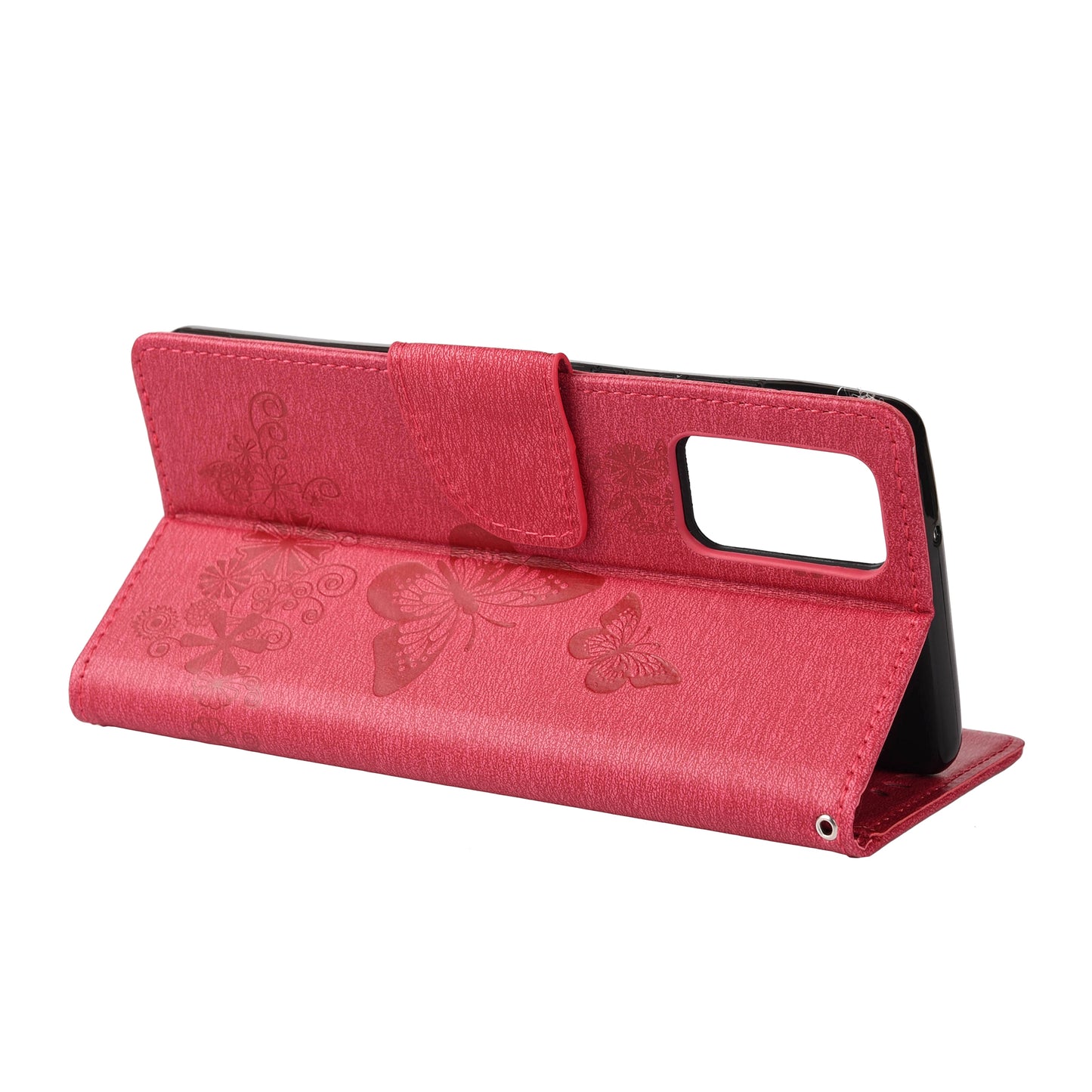 Imprint Butterflies Flower Wallet Stand Leather Case for Samsung Galaxy S20 FE 4G/FE 5G/S20 Lite/S20 FE 2022 - Red