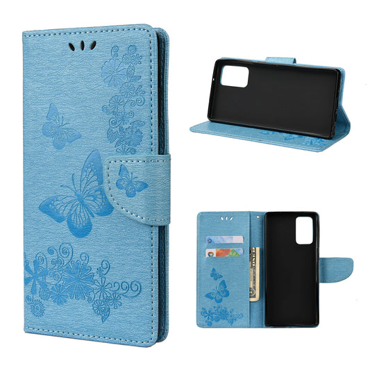 Imprint Butterflies Flower Wallet Stand Leather Case for Samsung Galaxy S20 FE 4G/FE 5G/S20 Lite/S20 FE 2022 - Blue