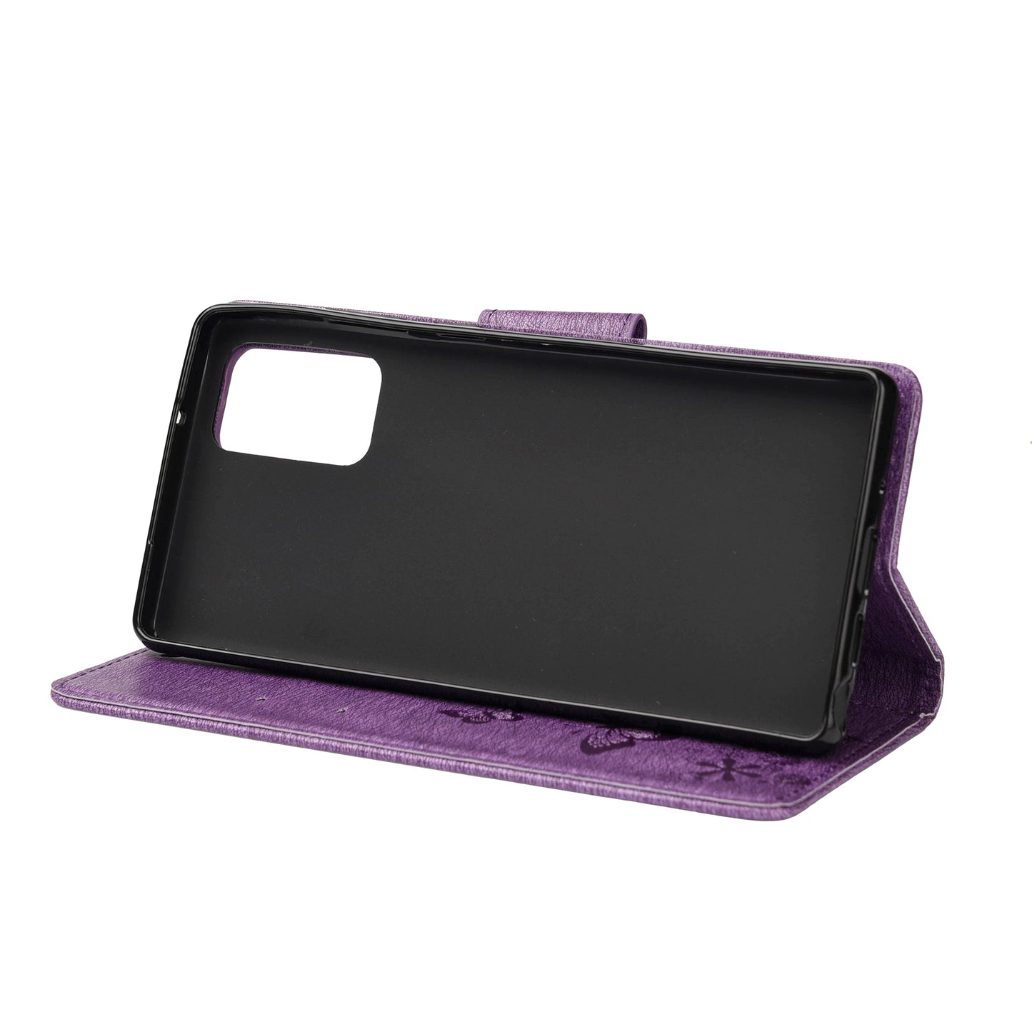 Imprint Butterflies Flower Wallet Stand Leather Case for Samsung Galaxy S20 FE 4G/FE 5G/S20 Lite/S20 FE 2022 - Purple