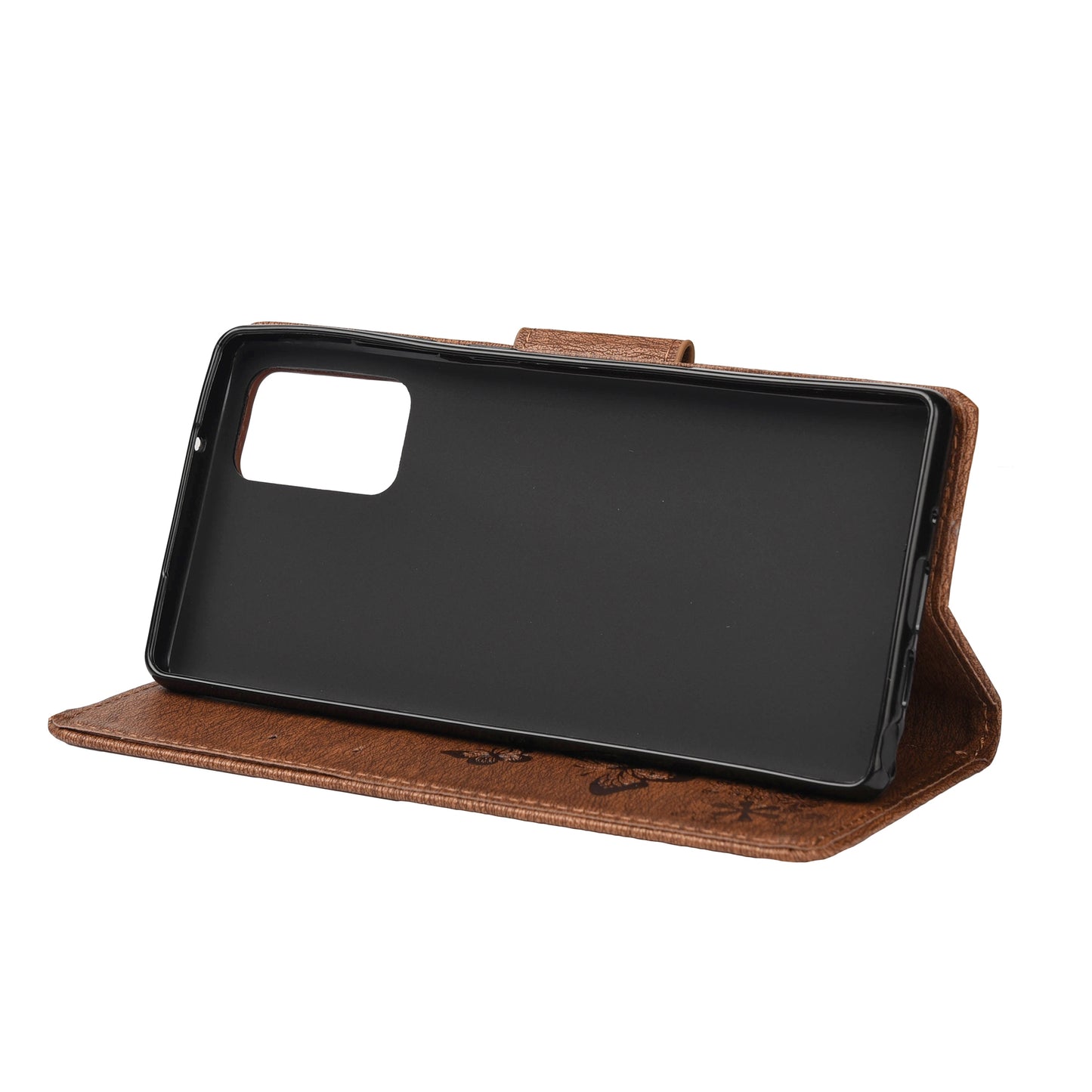 Imprint Butterflies Flower Wallet Stand Leather Case for Samsung Galaxy S20 FE 4G/FE 5G/S20 Lite/S20 FE 2022 - Brown