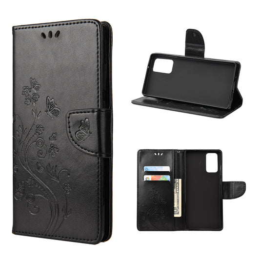 Imprint Butterflies Wallet Stand Flip Leather Phone Cover for Samsung Galaxy S20 FE 4G/FE 5G/S20 Lite/S20 FE 2022 - Black
