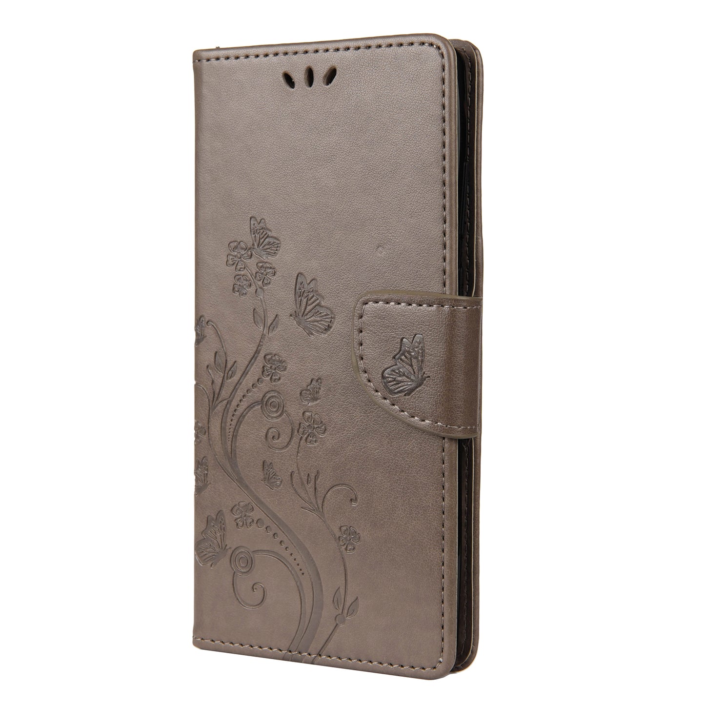 Imprint Butterflies Wallet Stand Flip Leather Phone Cover for Samsung Galaxy S20 FE 4G/FE 5G/S20 Lite/S20 FE 2022 - Grey