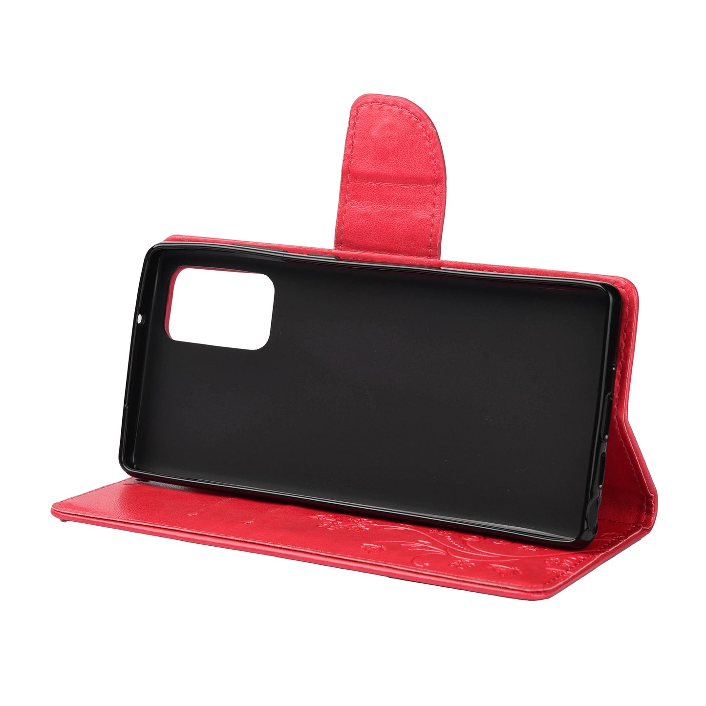 Imprint Butterflies Wallet Stand Flip Leather Phone Cover for Samsung Galaxy S20 FE 4G/FE 5G/S20 Lite/S20 FE 2022 - Red