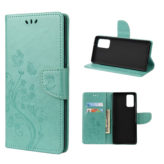 Imprint Butterflies Wallet Stand Flip Leather Phone Cover for Samsung Galaxy S20 FE 4G/FE 5G/S20 Lite/S20 FE 2022 - Green