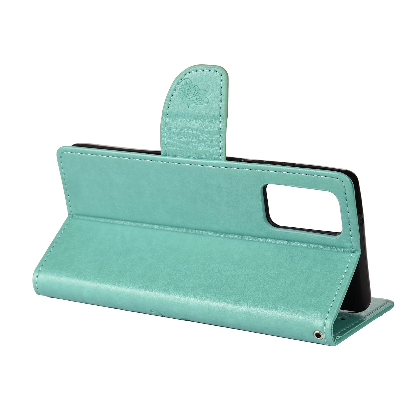 Imprint Butterflies Wallet Stand Flip Leather Phone Cover for Samsung Galaxy S20 FE 4G/FE 5G/S20 Lite/S20 FE 2022 - Green
