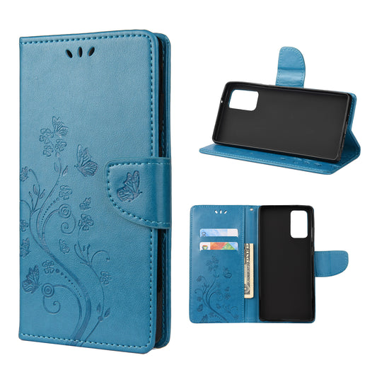 Imprint Butterflies Wallet Stand Flip Leather Phone Cover for Samsung Galaxy S20 FE 4G/FE 5G/S20 Lite/S20 FE 2022 - Blue