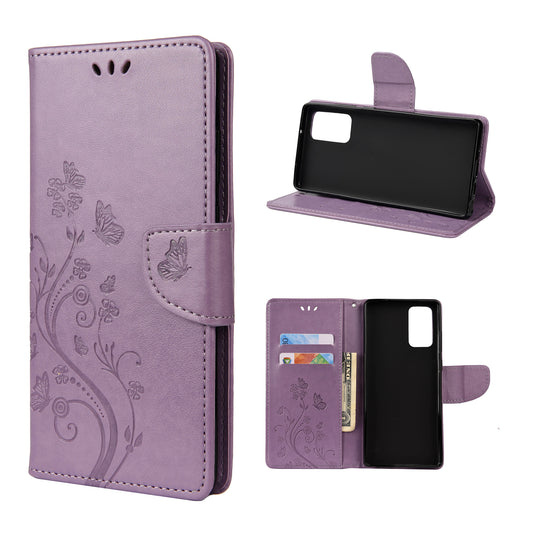 Imprint Butterflies Wallet Stand Flip Leather Phone Cover for Samsung Galaxy S20 FE 4G/FE 5G/S20 Lite/S20 FE 2022 - Light Purple