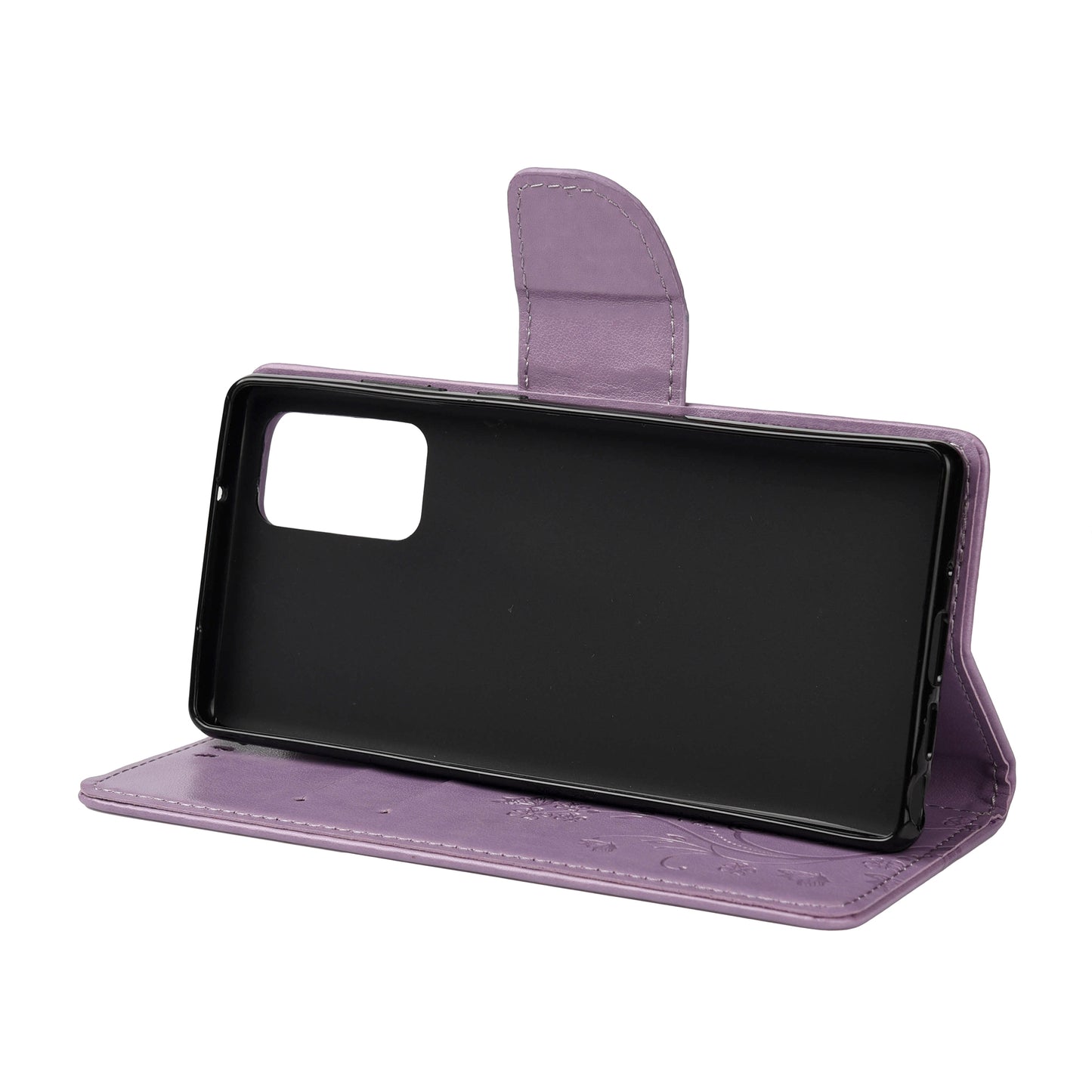 Imprint Butterflies Wallet Stand Flip Leather Phone Cover for Samsung Galaxy S20 FE 4G/FE 5G/S20 Lite/S20 FE 2022 - Light Purple