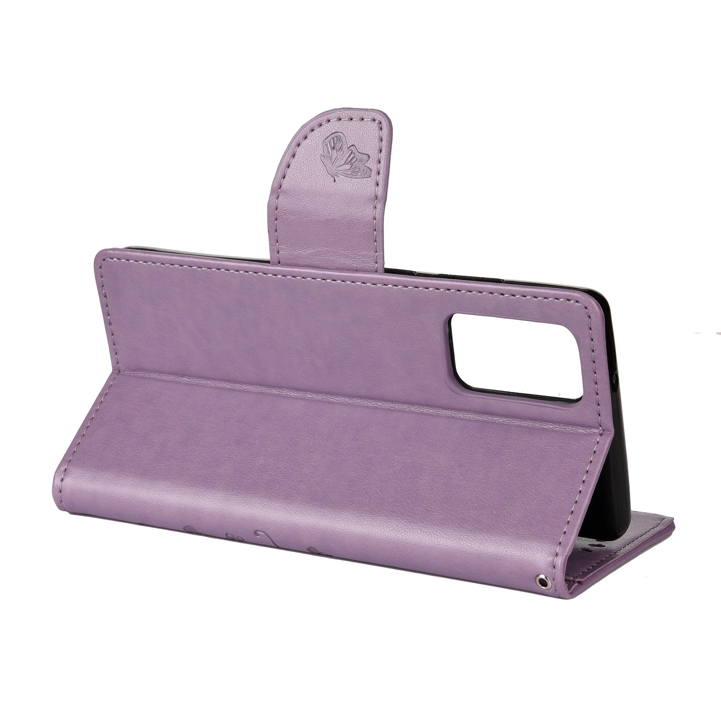 Imprint Butterflies Wallet Stand Flip Leather Phone Cover for Samsung Galaxy S20 FE 4G/FE 5G/S20 Lite/S20 FE 2022 - Light Purple