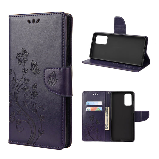 Imprint Butterflies Wallet Stand Flip Leather Phone Cover for Samsung Galaxy S20 FE 4G/FE 5G/S20 Lite/S20 FE 2022 - Dark Purple