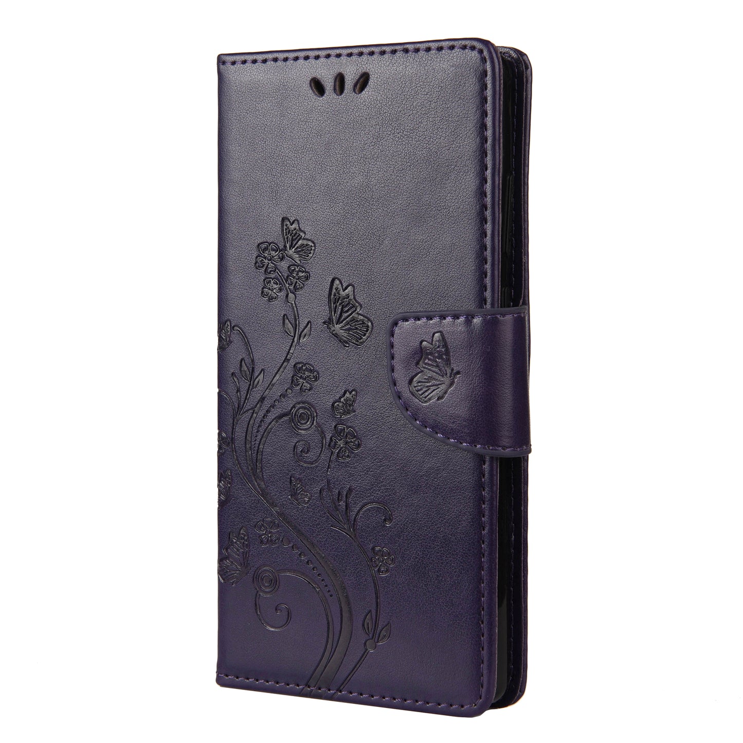 Imprint Butterflies Wallet Stand Flip Leather Phone Cover for Samsung Galaxy S20 FE 4G/FE 5G/S20 Lite/S20 FE 2022 - Dark Purple