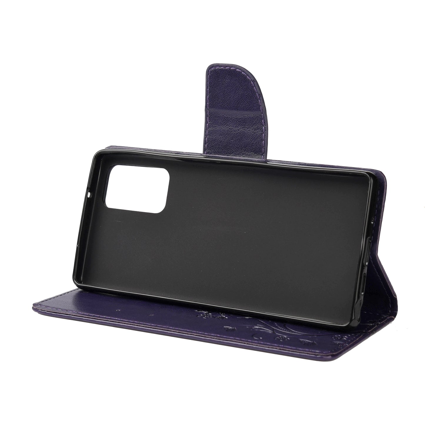 Imprint Butterflies Wallet Stand Flip Leather Phone Cover for Samsung Galaxy S20 FE 4G/FE 5G/S20 Lite/S20 FE 2022 - Dark Purple