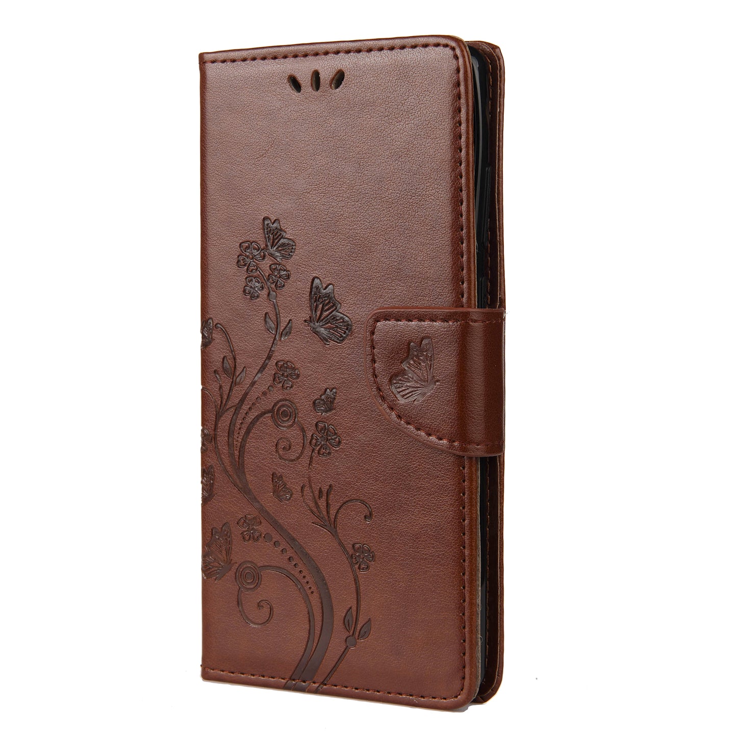 Imprint Butterflies Wallet Stand Flip Leather Phone Cover for Samsung Galaxy S20 FE 4G/FE 5G/S20 Lite/S20 FE 2022 - Brown
