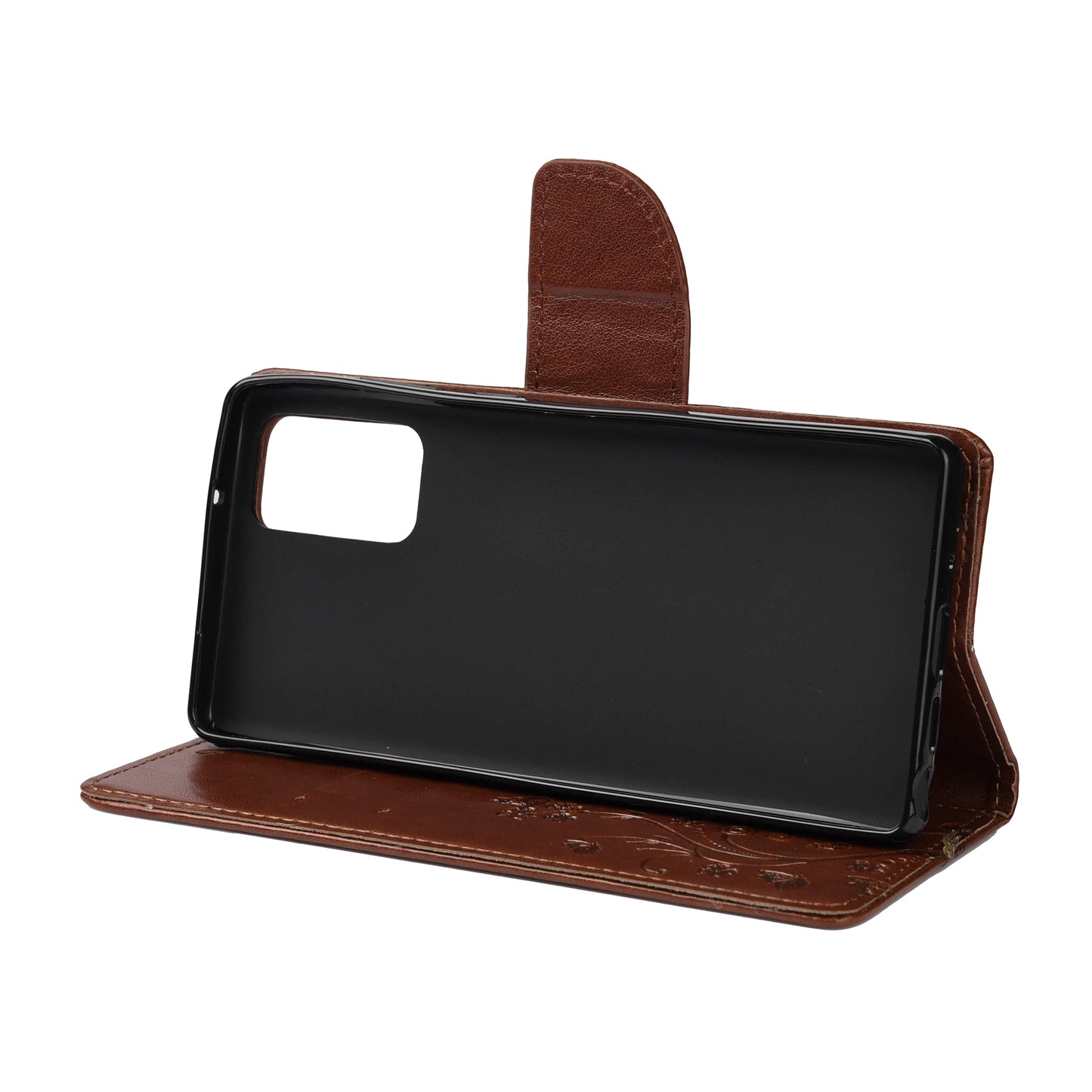 Imprint Butterflies Wallet Stand Flip Leather Phone Cover for Samsung Galaxy S20 FE 4G/FE 5G/S20 Lite/S20 FE 2022 - Brown